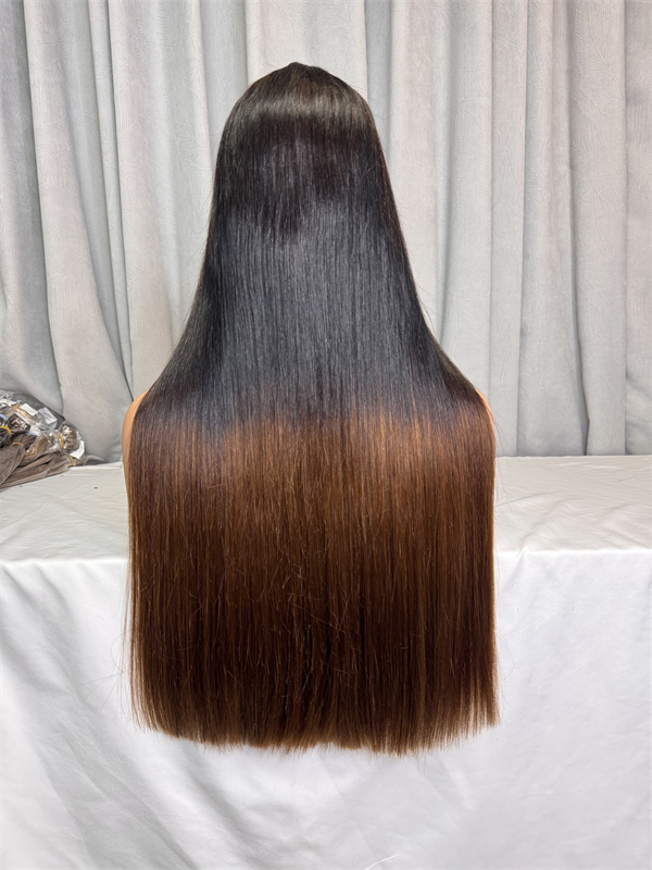 1B/#4 Half Brown 300% Density Double Drawn Bone Straight 2x6 5x5 Transparent Lace Closure Wig